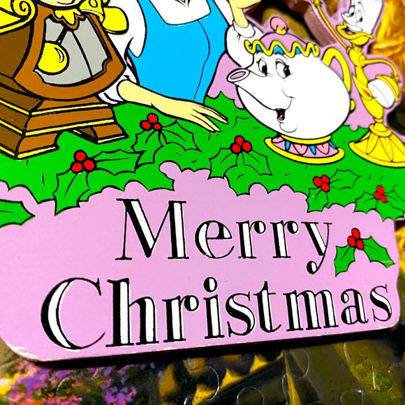 DISNEY’S BEAUTY & THE BEAST VTG 90s KURT ALDER HANDCRAFTED WOODEN XMAS ORNAMENT - Picture 6 of 11